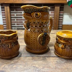 Vintage Chicken Ceramic Pitcher, Creamer and Sugar Set
